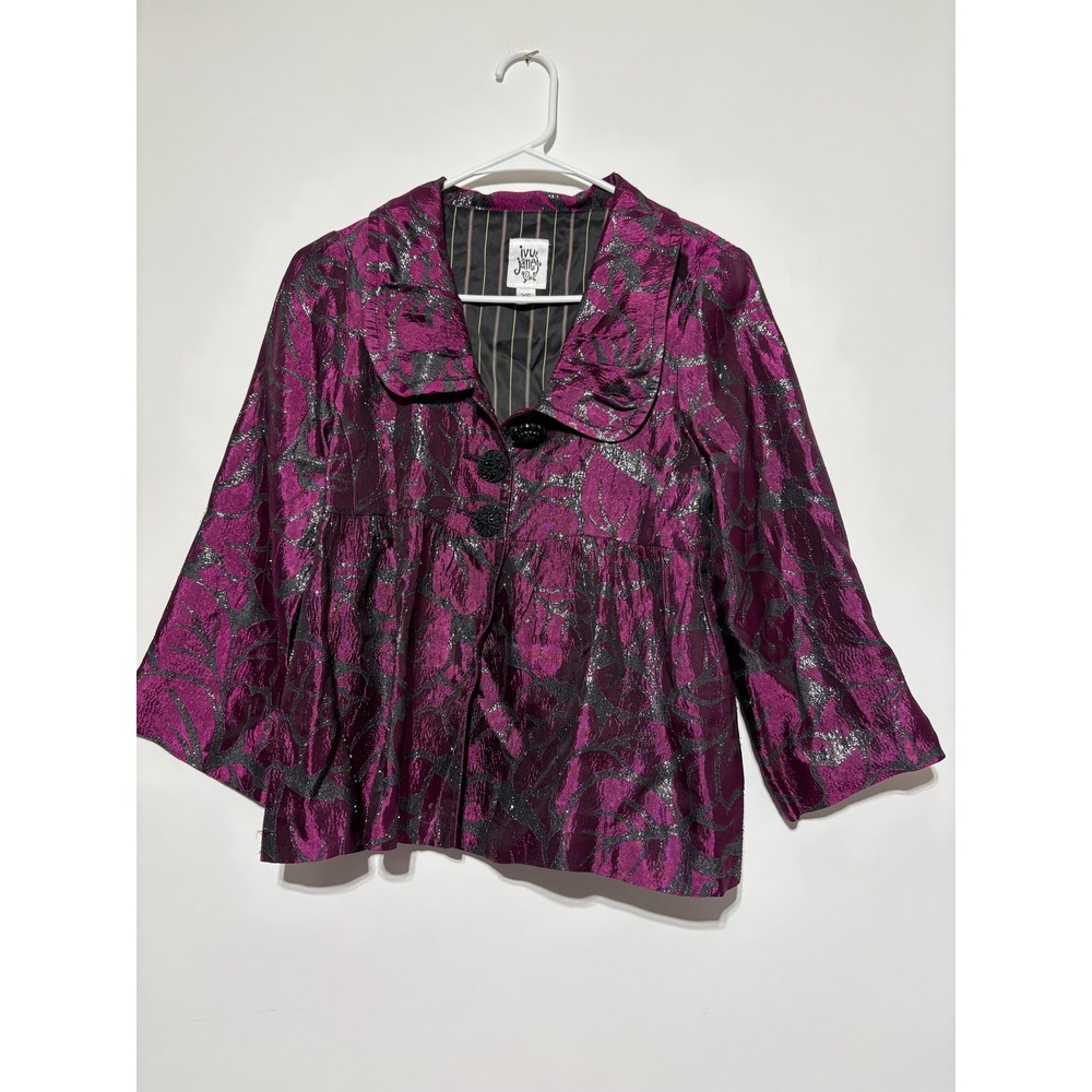 Ivy Jane Jacket Womens XS Metallic Floral Brocade Button Up Made in USA 131300